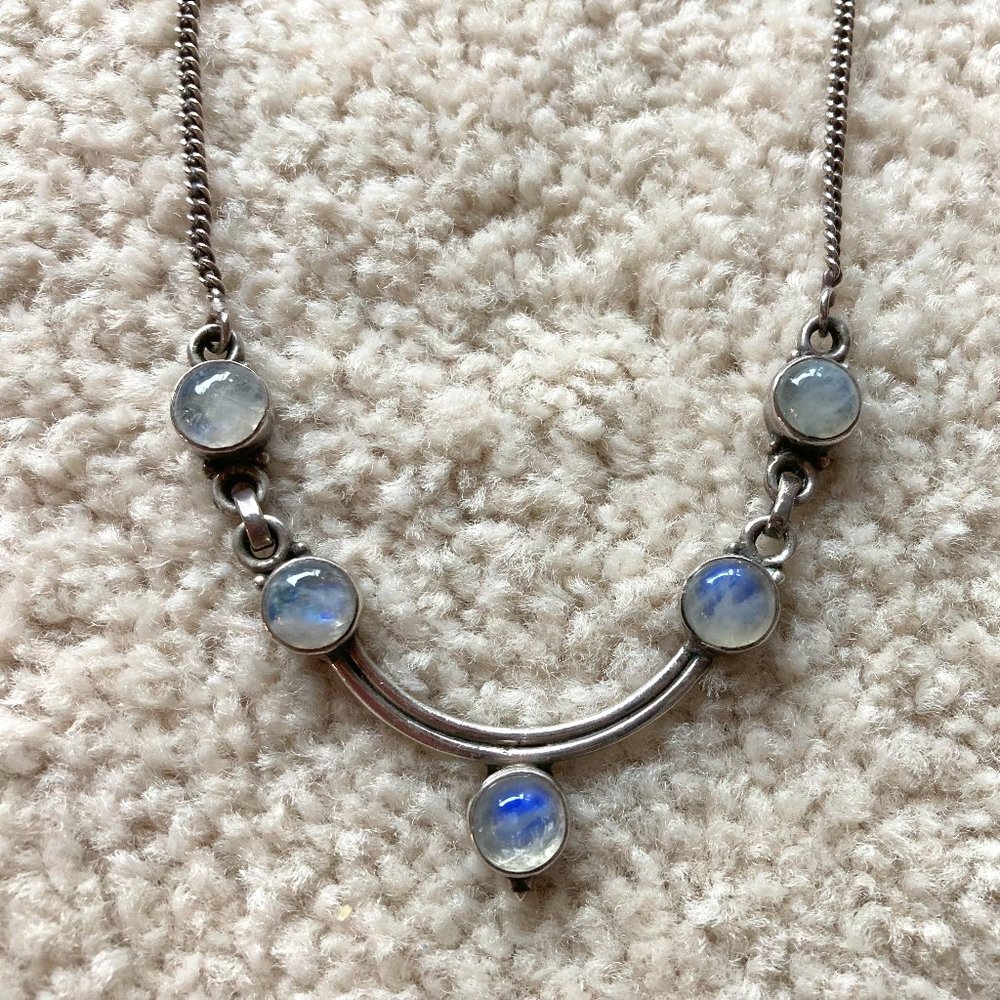 Rainbow Moonstone Necklace in Sterling Silver